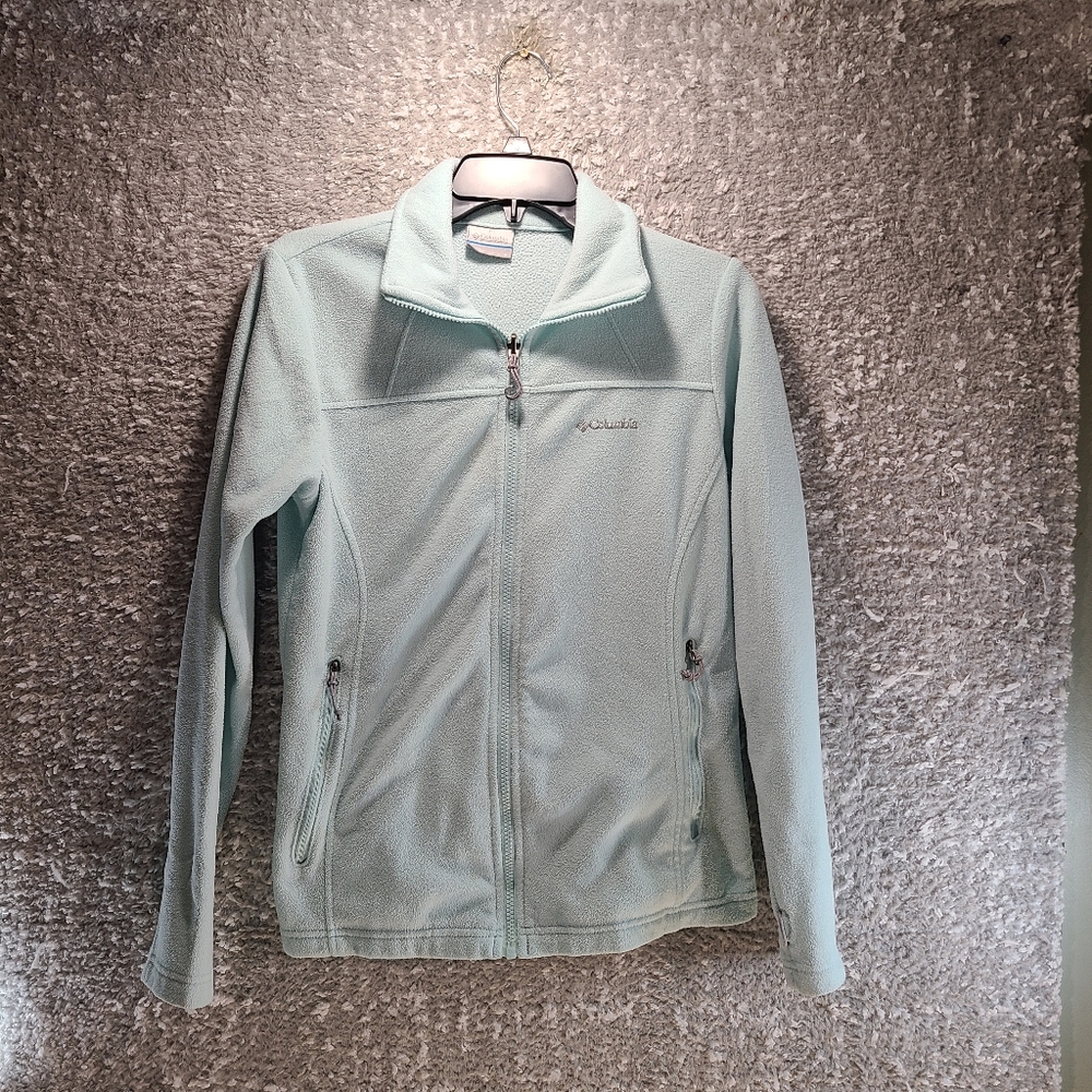 Columbia Womens Small Blue Fleece Sweater Full Zip Polyester Logo